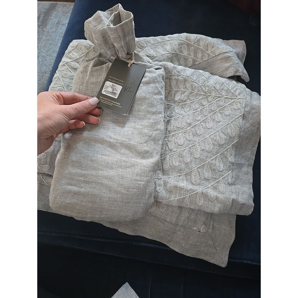 Restoration Hardware Embroidered Palmette Linen KING LOUNGER Sham Grey NEW